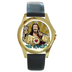Buddy Christ Round Gold Metal Watch by Valentinaart