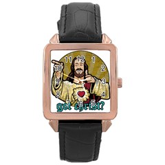 Buddy Christ Rose Gold Leather Watch  by Valentinaart