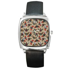 Dragonfly Pattern Square Metal Watch by designsbymallika