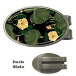Tropical vintage yellow hibiscus floral green leaves seamless pattern black background. Money Clips (Oval)  Front