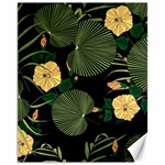 Tropical vintage yellow hibiscus floral green leaves seamless pattern black background. Canvas 11  x 14  10.95 x13.48  Canvas - 1