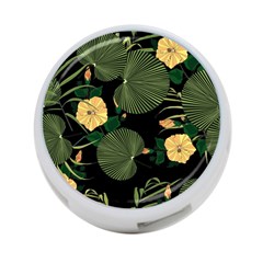 Tropical vintage yellow hibiscus floral green leaves seamless pattern black background. 4-Port USB Hub (One Side)