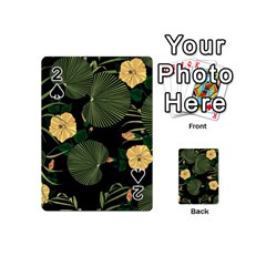 Tropical Vintage Yellow Hibiscus Floral Green Leaves Seamless Pattern Black Background  Playing Cards 54 Designs (mini) by Sobalvarro