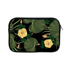 Tropical vintage yellow hibiscus floral green leaves seamless pattern black background. Apple iPad Mini Zipper Cases