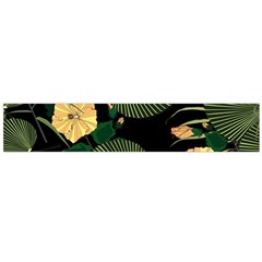 Tropical Vintage Yellow Hibiscus Floral Green Leaves Seamless Pattern Black Background  Large Flano Scarf  by Sobalvarro