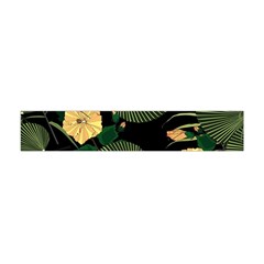 Tropical Vintage Yellow Hibiscus Floral Green Leaves Seamless Pattern Black Background  Flano Scarf (mini) by Sobalvarro