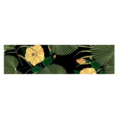 Tropical vintage yellow hibiscus floral green leaves seamless pattern black background. Satin Scarf (Oblong)