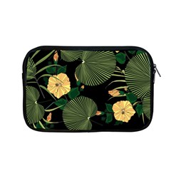 Tropical vintage yellow hibiscus floral green leaves seamless pattern black background. Apple MacBook Pro 13  Zipper Case