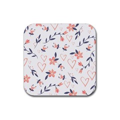 Flowers And Hearts Rubber Coaster (square)  by Sobalvarro