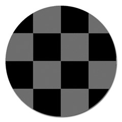 Black Gingham Check Pattern Magnet 5  (round)