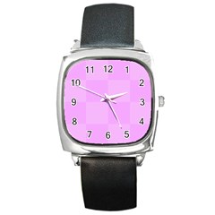 Pink Gingham Check Squares Square Metal Watch by yoursparklingshop