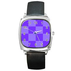 Purple Gingham Check Squares Pattern Square Metal Watch by yoursparklingshop