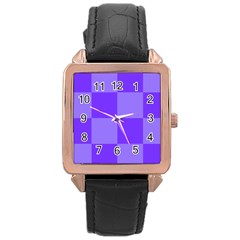 Purple Gingham Check Squares Pattern Rose Gold Leather Watch  by yoursparklingshop