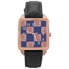 Red White Blue Stars And Stripes Rose Gold Leather Watch  by yoursparklingshop