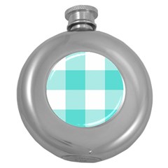 Turquoise And White Buffalo Check Round Hip Flask (5 Oz) by yoursparklingshop