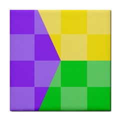 Purple Yellow Green Check Squares Pattern Mardi Gras Tile Coaster by yoursparklingshop
