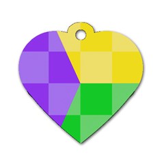 Purple Yellow Green Check Squares Pattern Mardi Gras Dog Tag Heart (one Side) by yoursparklingshop