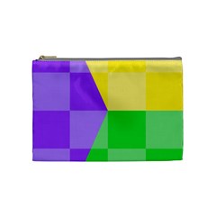 Purple Yellow Green Check Squares Pattern Mardi Gras Cosmetic Bag (medium) by yoursparklingshop