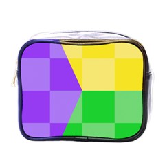 Purple Yellow Green Check Squares Pattern Mardi Gras Mini Toiletries Bag (one Side) by yoursparklingshop