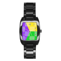 Purple Yellow Green Check Squares Pattern Mardi Gras Stainless Steel Barrel Watch by yoursparklingshop