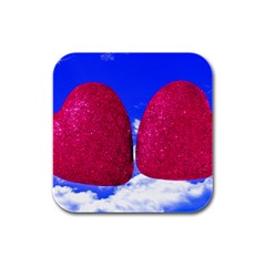Two Hearts Rubber Square Coaster (4 Pack)  by essentialimage