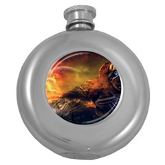 Tiger King In A Fantastic Landscape From Fonebook Round Hip Flask (5 Oz) by 2853937