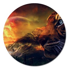 Tiger King In A Fantastic Landscape From Fonebook Magnet 5  (round) by 2853937