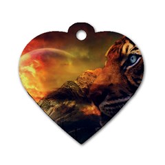 Tiger King In A Fantastic Landscape From Fonebook Dog Tag Heart (two Sides)