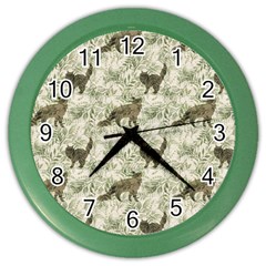 Botanical Cats Pattern Color Wall Clock