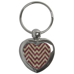 Vintage Grunge Geometric Chevron Pattern Key Chain (Heart)