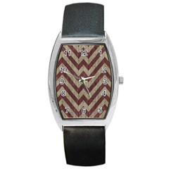 Vintage Grunge Geometric Chevron Pattern Barrel Style Metal Watch