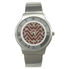 Vintage Grunge Geometric Chevron Pattern Stainless Steel Watch