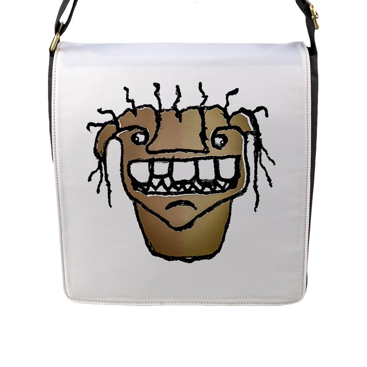 Sketchy Monster Head Drawing Flap Closure Messenger Bag (L)