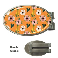 Flower Orange Pattern Floral Money Clips (oval) 