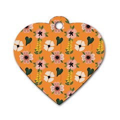 Flower Orange Pattern Floral Dog Tag Heart (one Side)