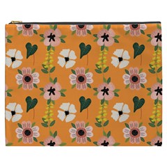 Flower Orange Pattern Floral Cosmetic Bag (xxxl)