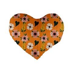 Flower Orange Pattern Floral Standard 16  Premium Heart Shape Cushions