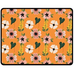 Flower Orange Pattern Floral Double Sided Fleece Blanket (medium) 