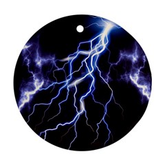 Blue Thunder At Night, Colorful Lightning Graphic Ornament (round) by picsaspassion