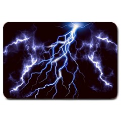 Blue Thunder At Night, Colorful Lightning Graphic Large Doormat  by picsaspassion