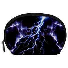 Blue Thunder At Night, Colorful Lightning Graphic Accessory Pouch (large) by picsaspassion