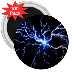 Blue Electric Thunder Storm, Colorful Lightning Graphic 3  Magnets (100 Pack) by picsaspassion