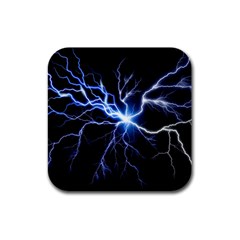 Blue Electric Thunder Storm, Colorful Lightning Graphic Rubber Square Coaster (4 Pack)  by picsaspassion