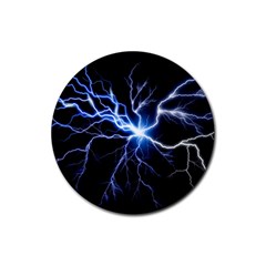 Blue Electric Thunder Storm, Colorful Lightning Graphic Rubber Coaster (round)  by picsaspassion