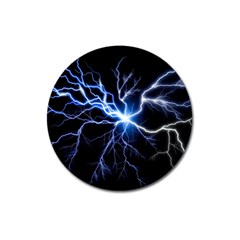 Blue Electric Thunder Storm, Colorful Lightning Graphic Magnet 3  (round) by picsaspassion