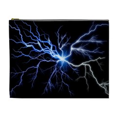 Blue Electric Thunder Storm, Colorful Lightning Graphic Cosmetic Bag (xl) by picsaspassion