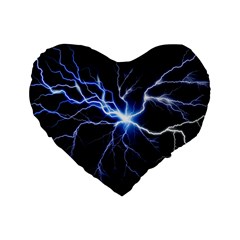 Blue Electric Thunder Storm, Colorful Lightning Graphic Standard 16  Premium Heart Shape Cushions by picsaspassion