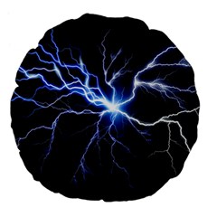 Blue Electric Thunder Storm, Colorful Lightning Graphic Large 18  Premium Flano Round Cushions