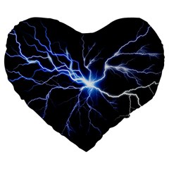 Blue Electric Thunder Storm, Colorful Lightning Graphic Large 19  Premium Flano Heart Shape Cushions