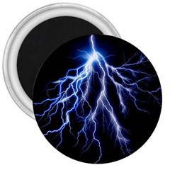 Blue Lightning At Night, Modern Graphic Art  3  Magnets by picsaspassion